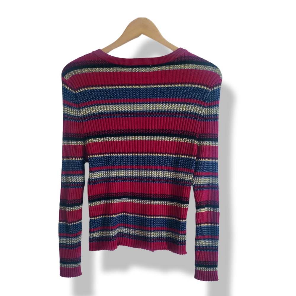 🌿"It's Our Time" Women's Multicolor Striped Rib-Knit Sweater Size Med-XXL 1Size - Picture 7 of 11